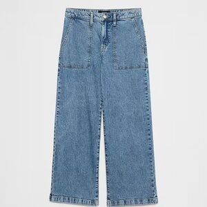 Utility high rise wide leg blue jeans in dark wash